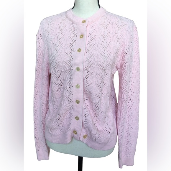 Vintage Cuddle Knits Baby Pink Shell Pattern Relaxed Fit Cardigan Sweater M L - Picture 10 of 10